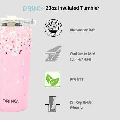 Seattle 20oz Insulated Tumbler Spill Proof Lid w/straw-Sakura