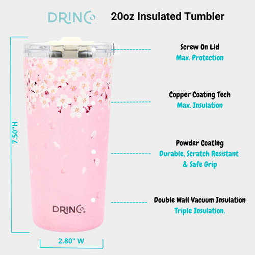 Seattle 20oz Insulated Tumbler Spill Proof Lid w/straw-Sakura